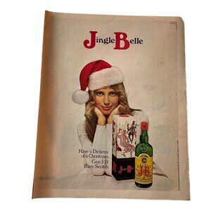 1971 J&B Scotch Full Page Vintage Print Ad Lady Santa Hat Jingle Belle